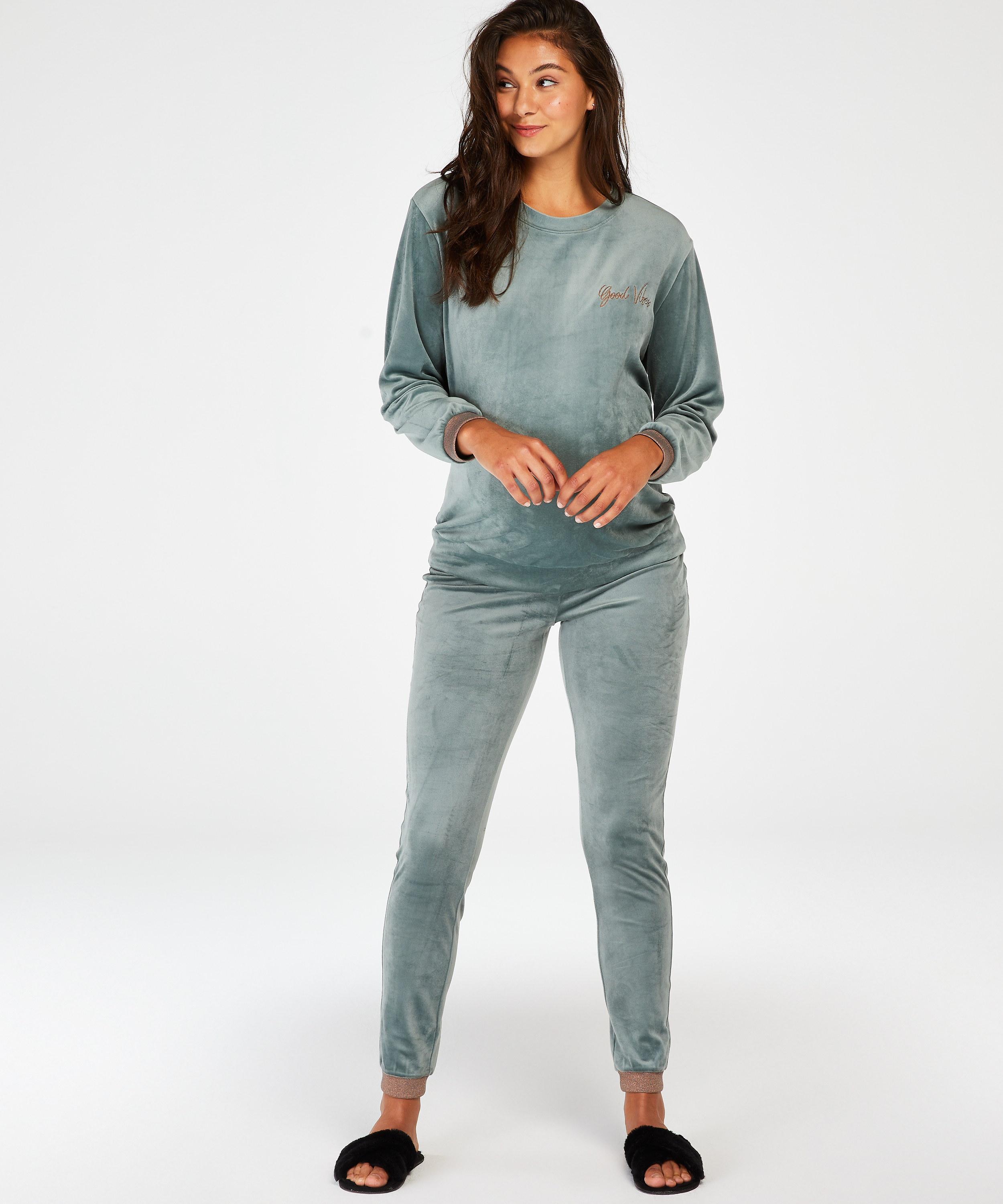 Jogger velours lurex maternity, Grønn, main