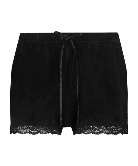 Velvet lace shorts, Svart
