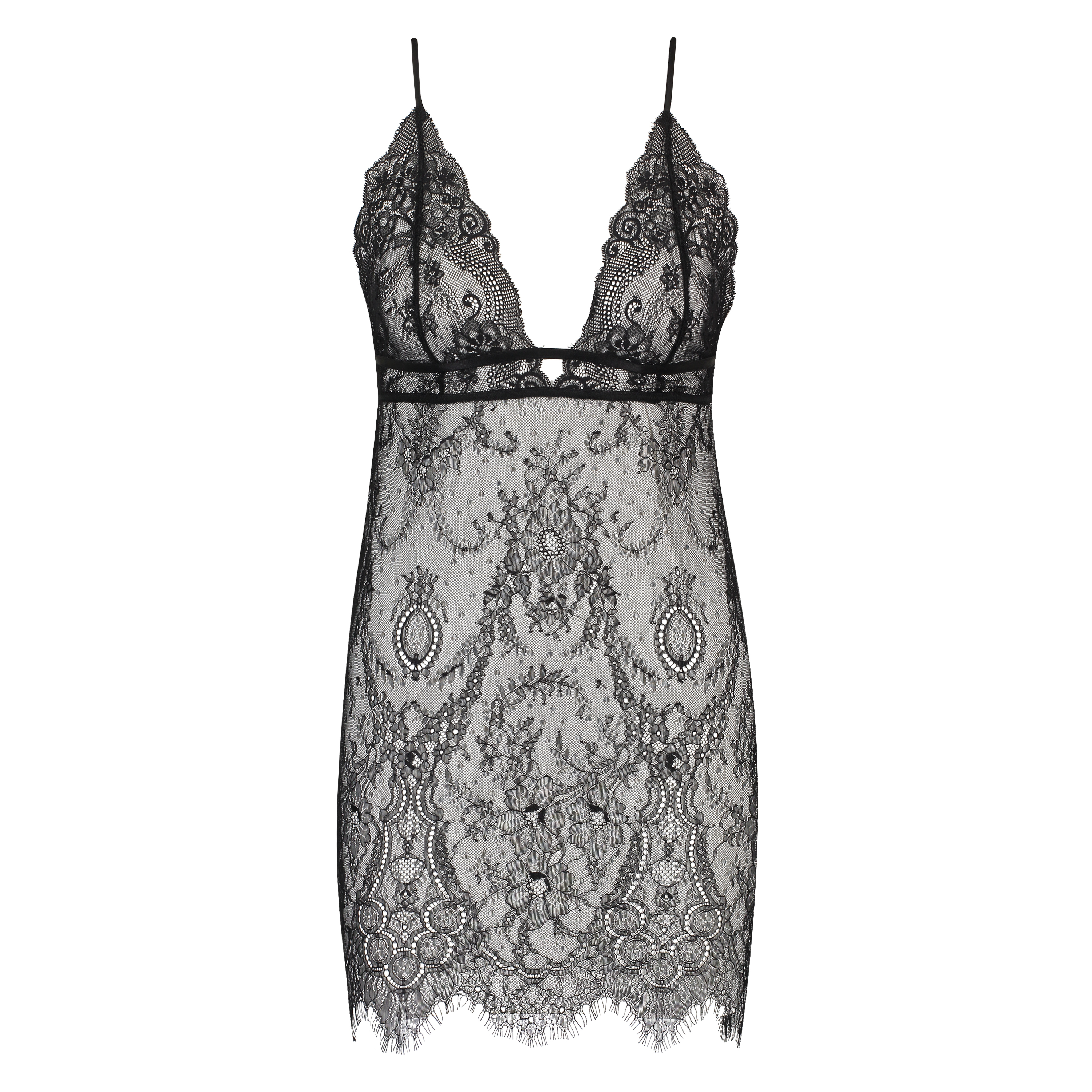 All over lace slipkjole, Svart, main