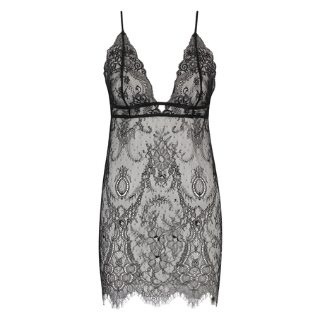 All over lace slipkjole, Svart