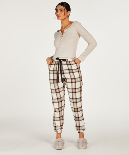 Petite Twill check pysjamasbukse, Beige