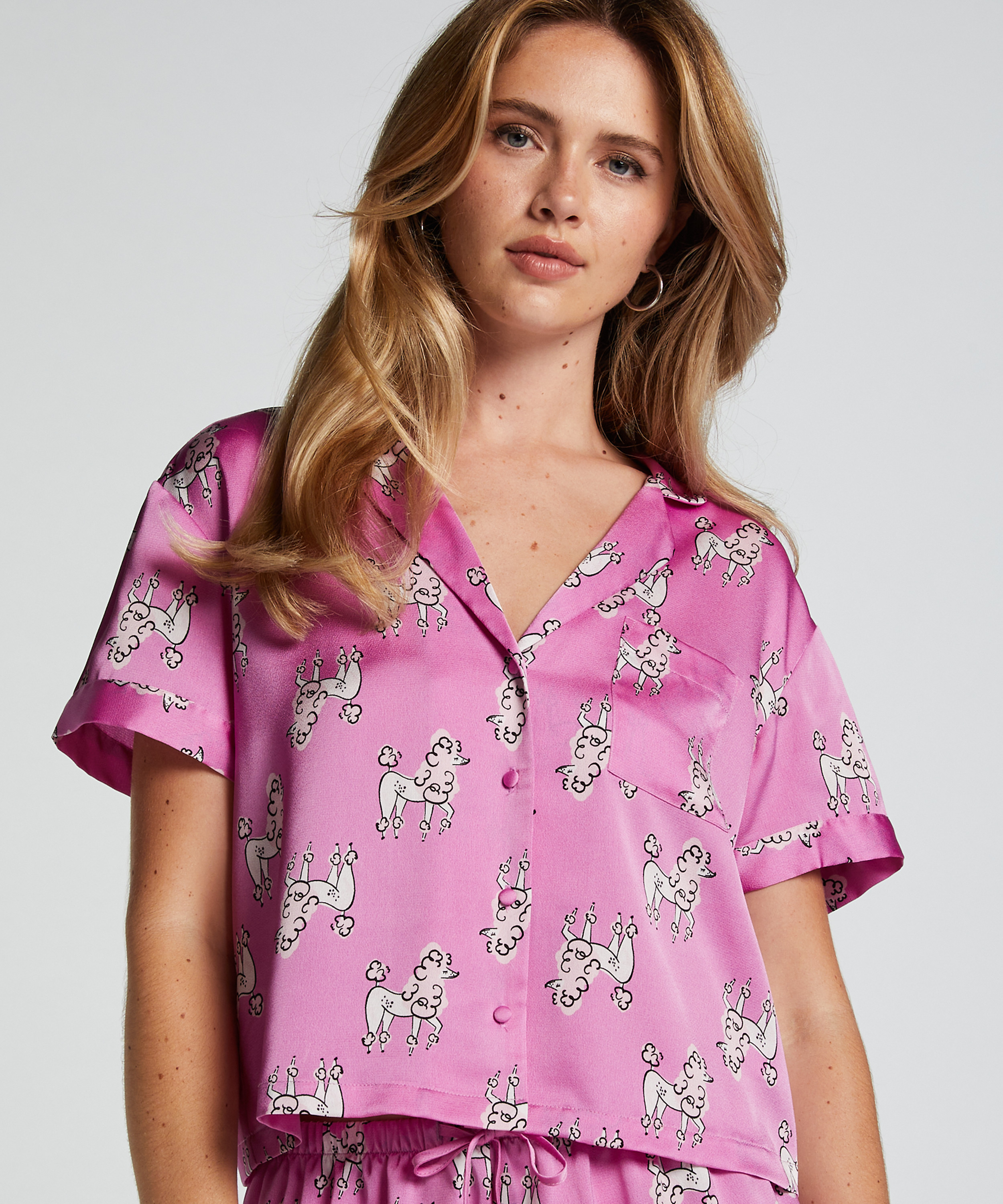 Kortermet jakke i sateng, Lilla, main