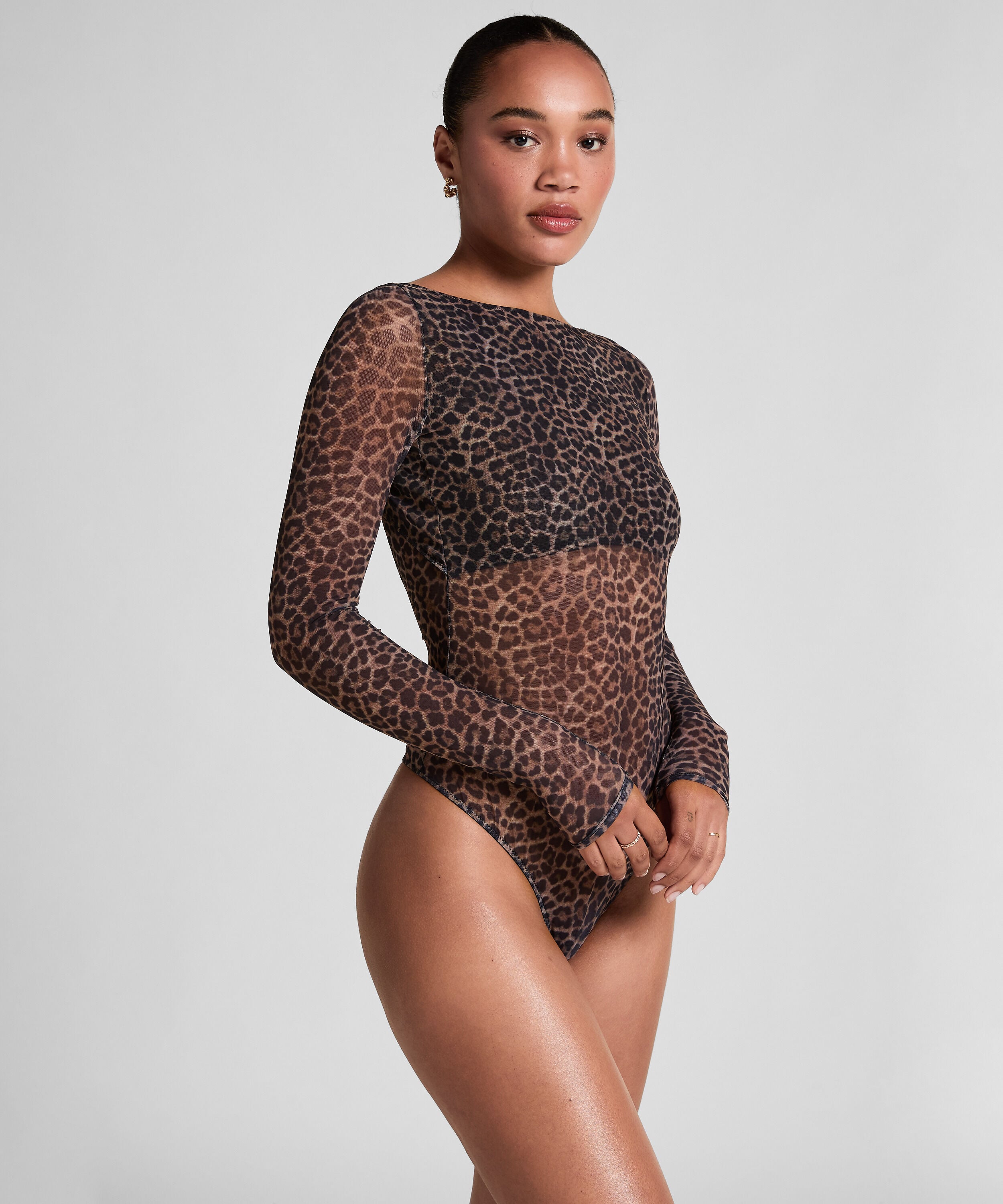 Tara Leopard Body med lange ermer, Svart