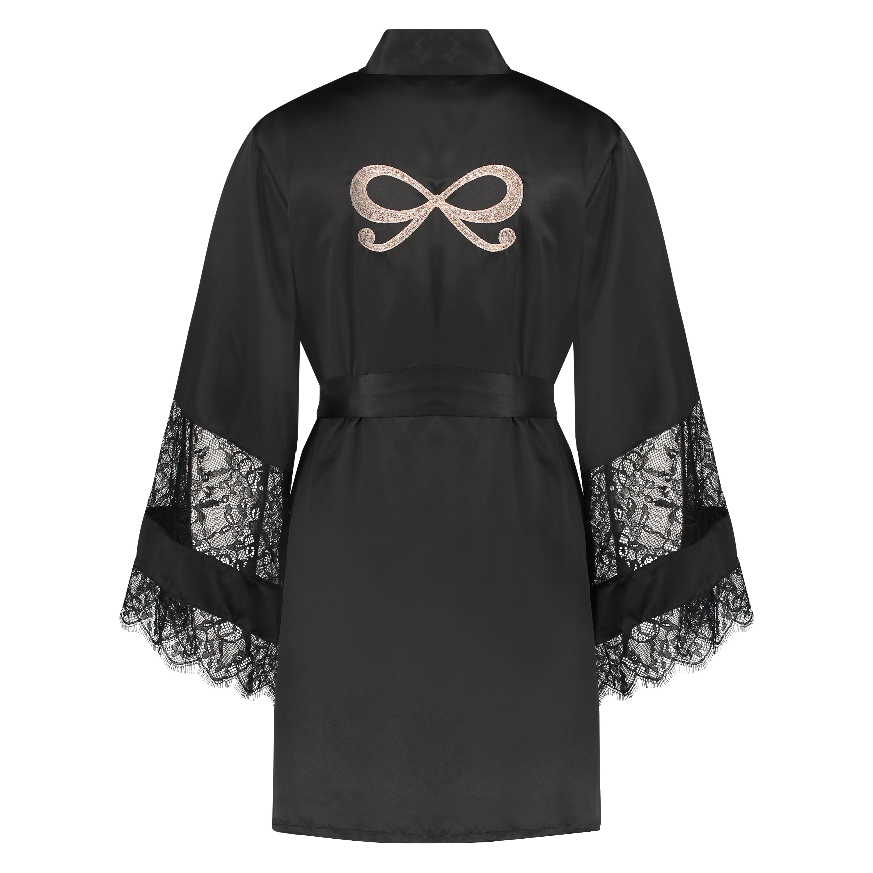 Kimono med satengblonder, Svart, main