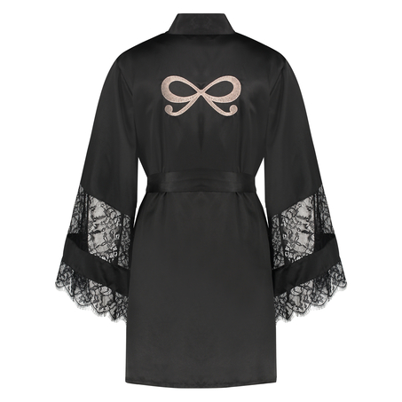 Kimono med satengblonder, Svart