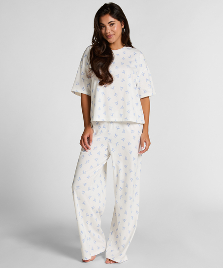 Pyjama Set Cotton Jersey Long, Hvit
