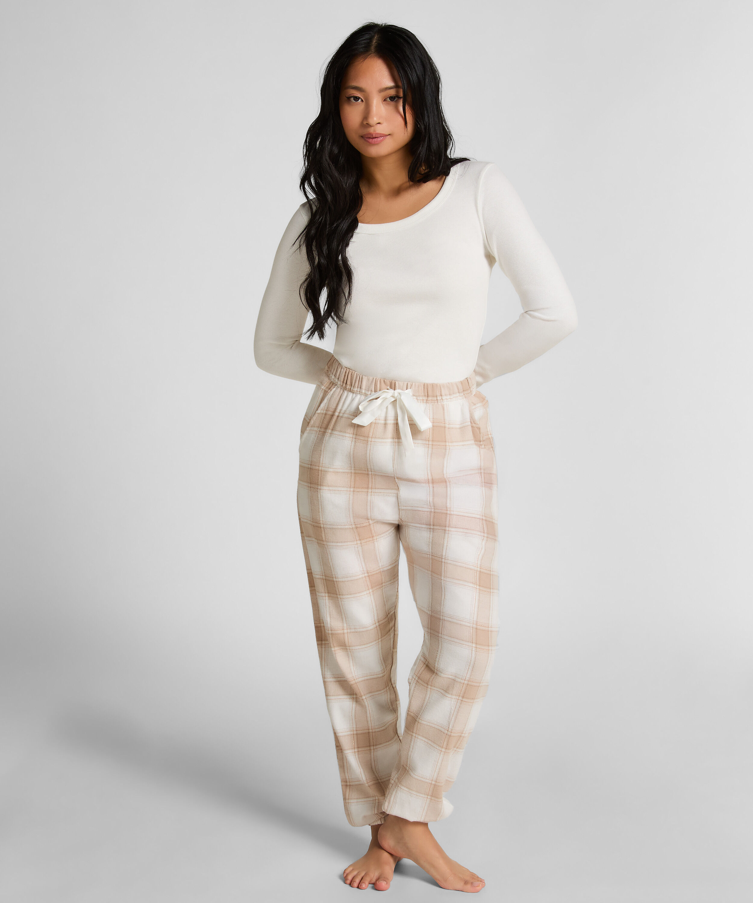 Flannel pysjamasbukse, Beige