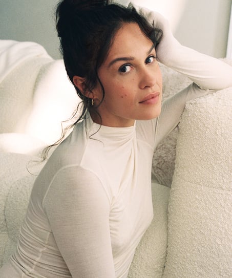 super soft kasjmir-skjorte med h&oslash;yhalset genser, Hvit