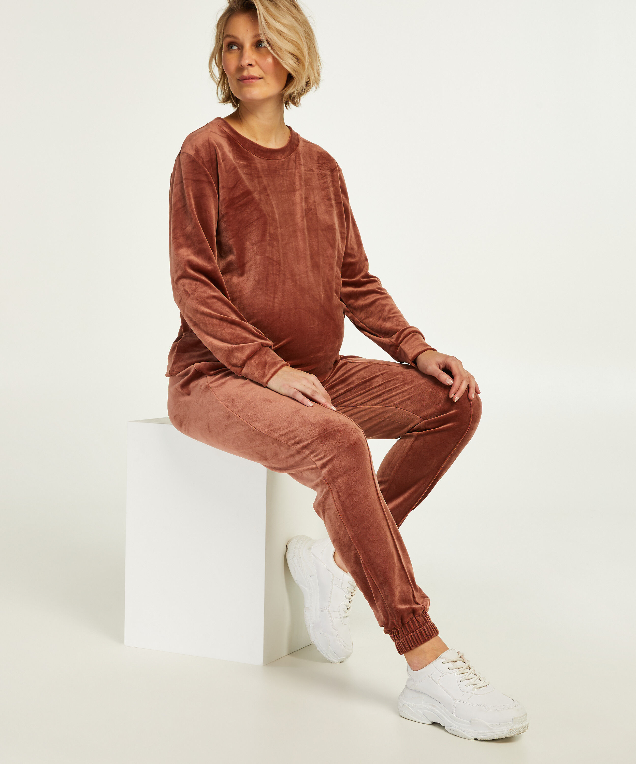 Velours mamma-joggebukse, Rosa
