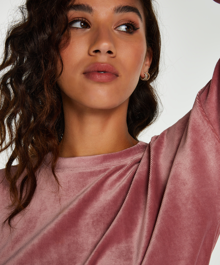 Fl&oslash;yelsrib-topp med lange ermer, Rosa