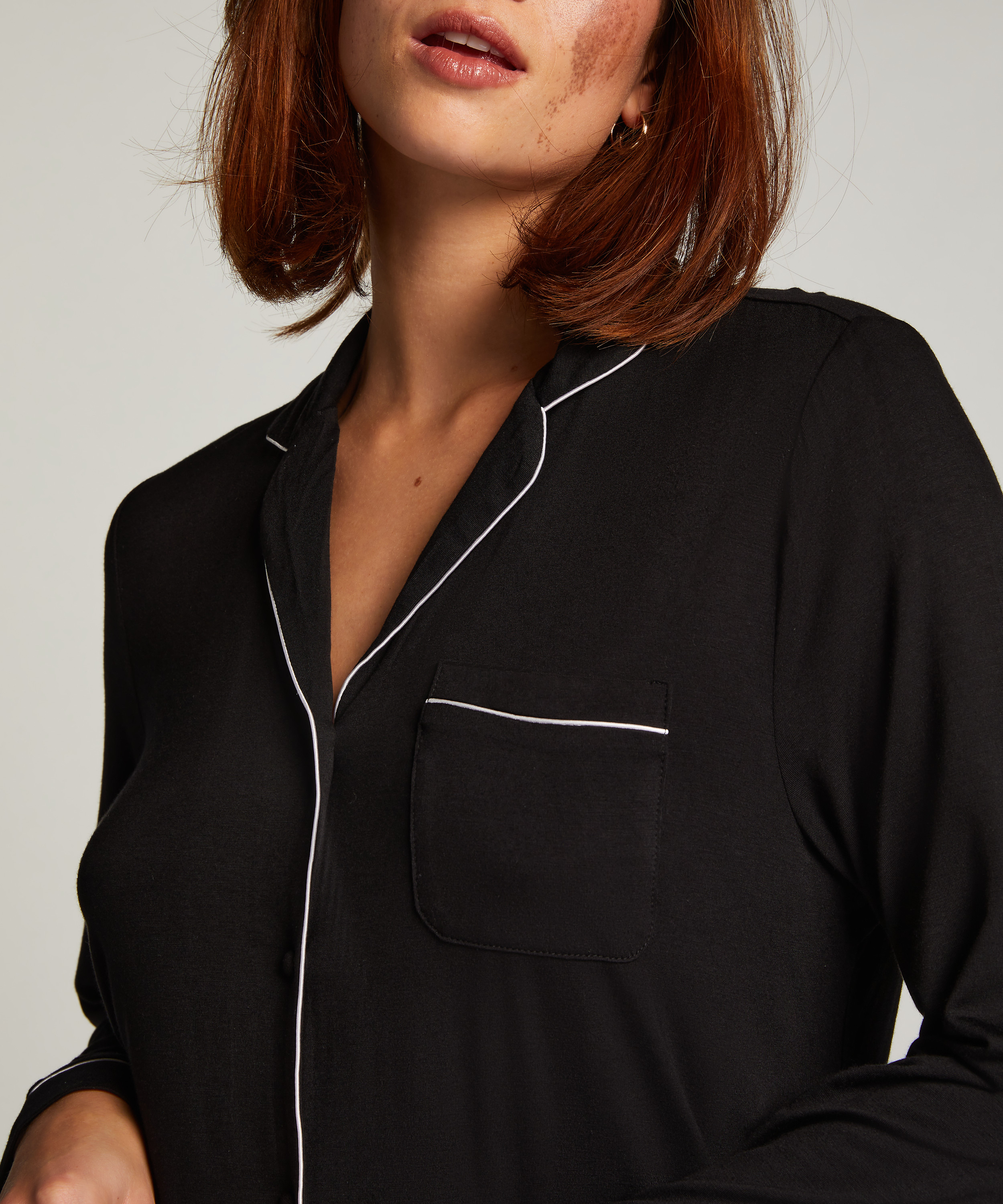Essential langermet skjortekjole i jerseystoff, Svart, main