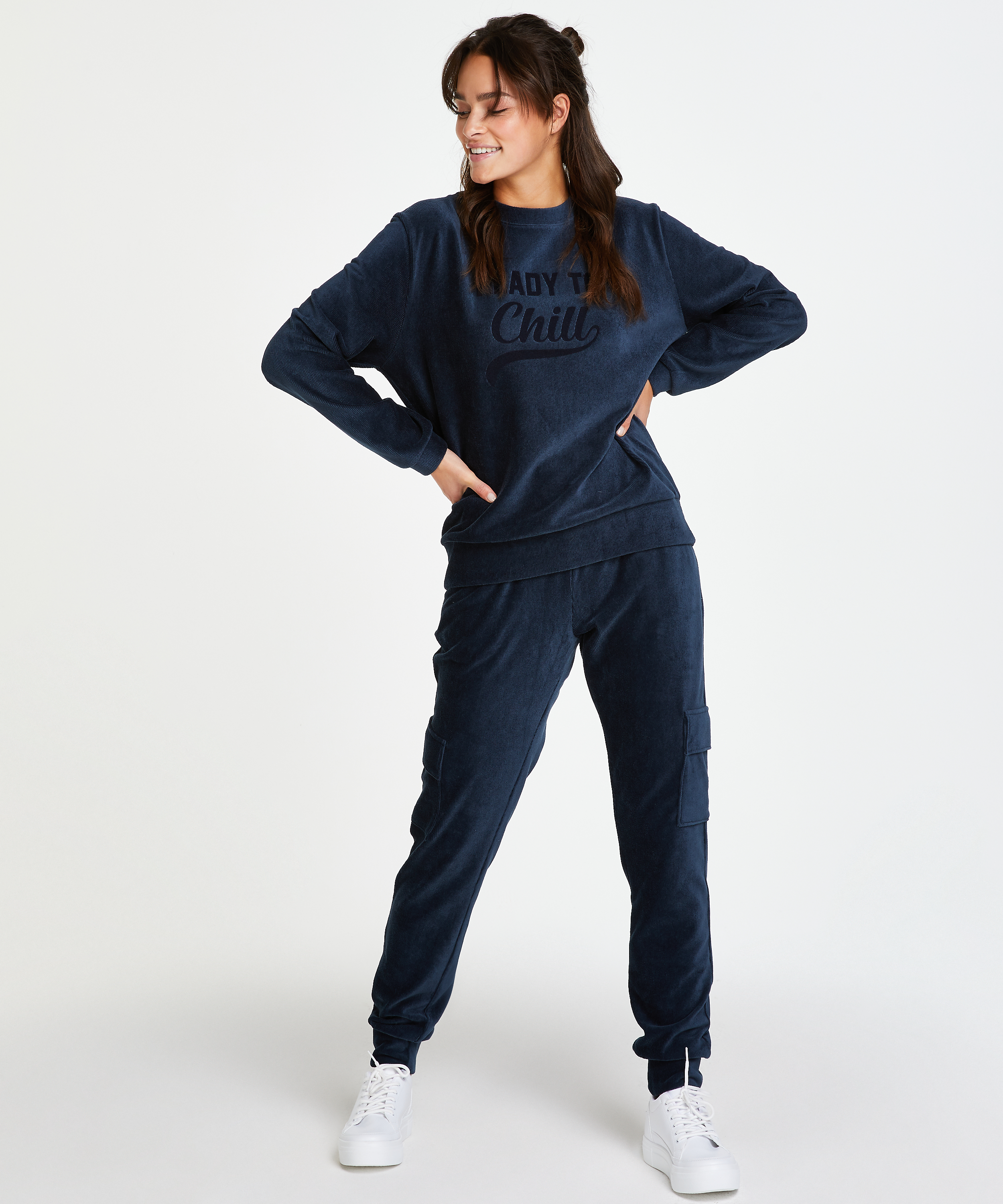 Langermet velvet topp, Blå, main