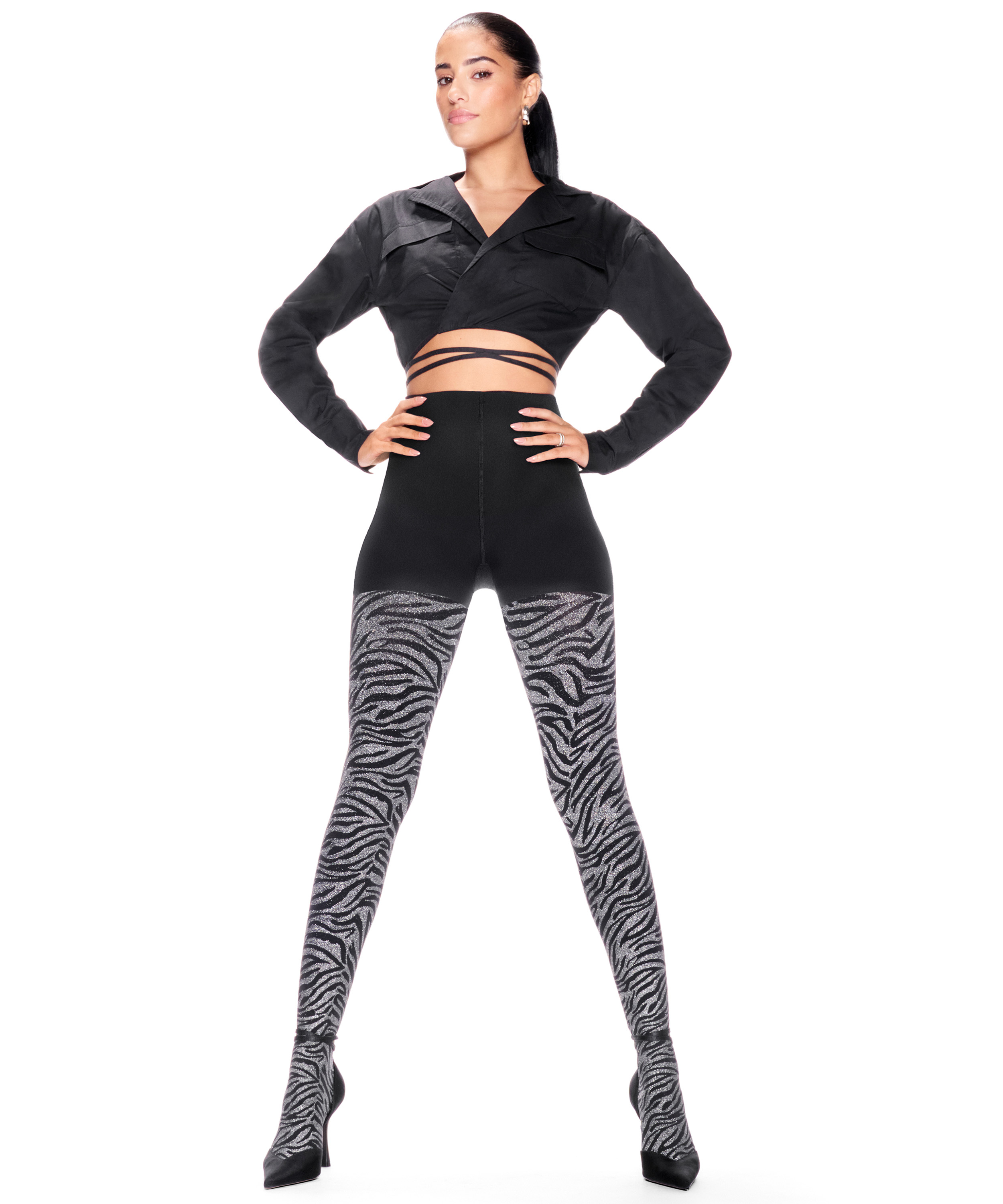 50 Denier strømpebukser i lurex Zebra, Svart, main