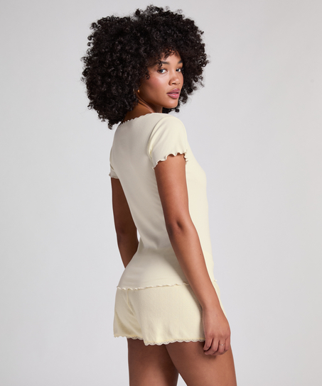 Ribbet jerseytopp, Gul