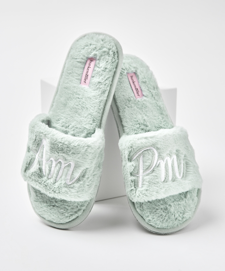 Fake Fur Home Slippers, Grønn