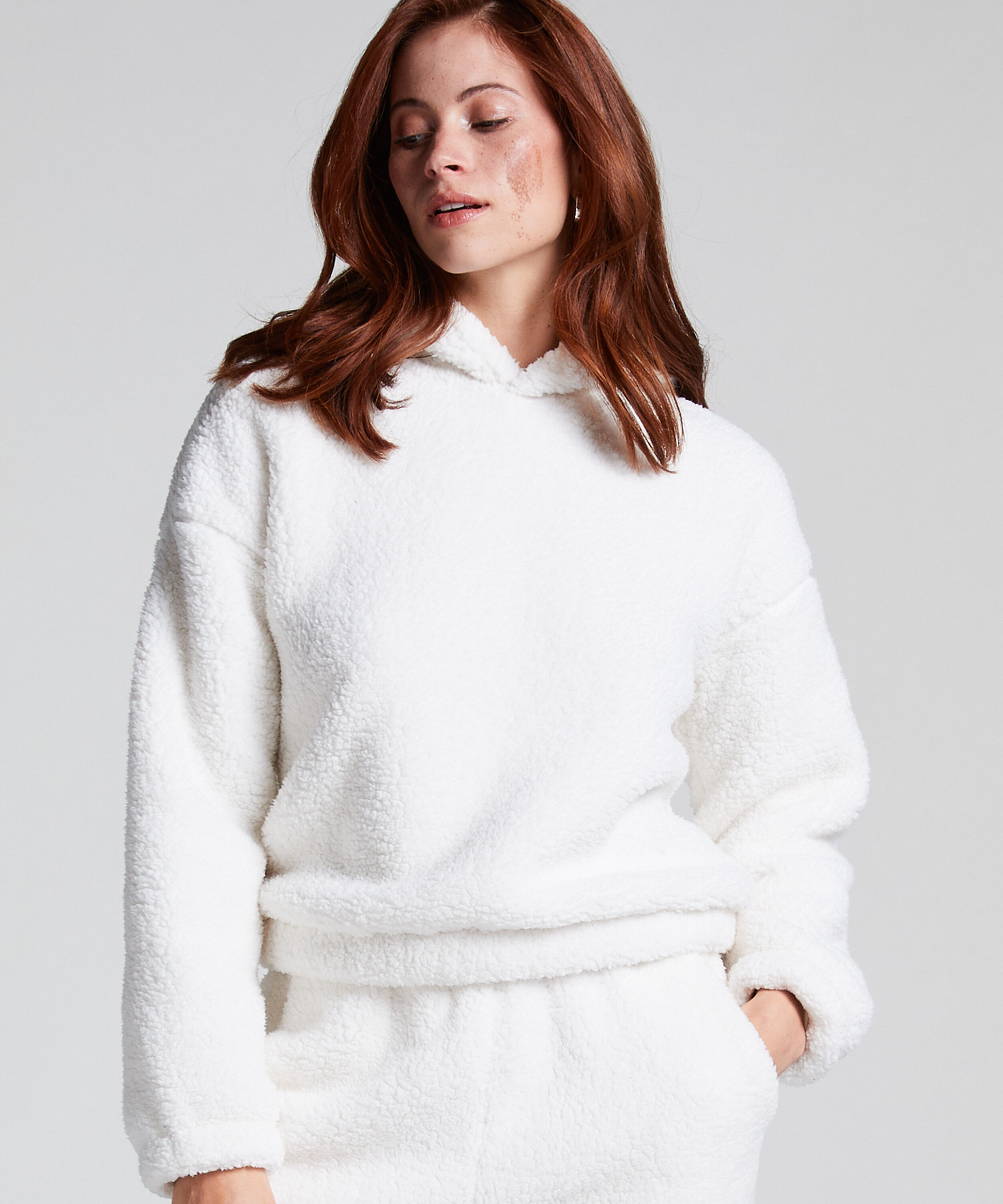 Fleece Snuggle hettegenser, Hvit