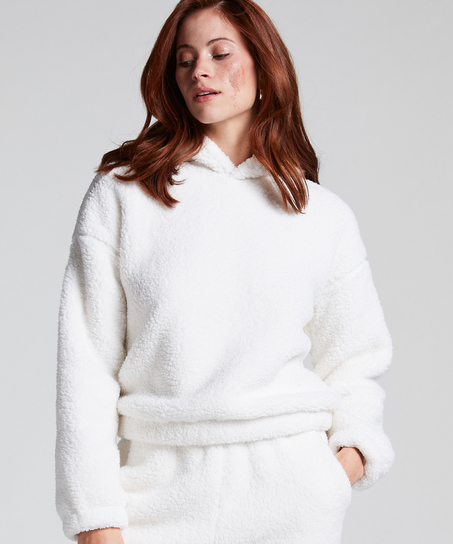 Fleece Snuggle hettegenser, Hvit