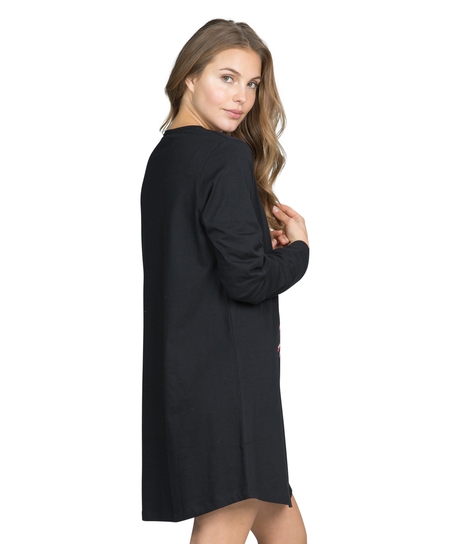 Nightshirt V-neck long sleeves, Svart