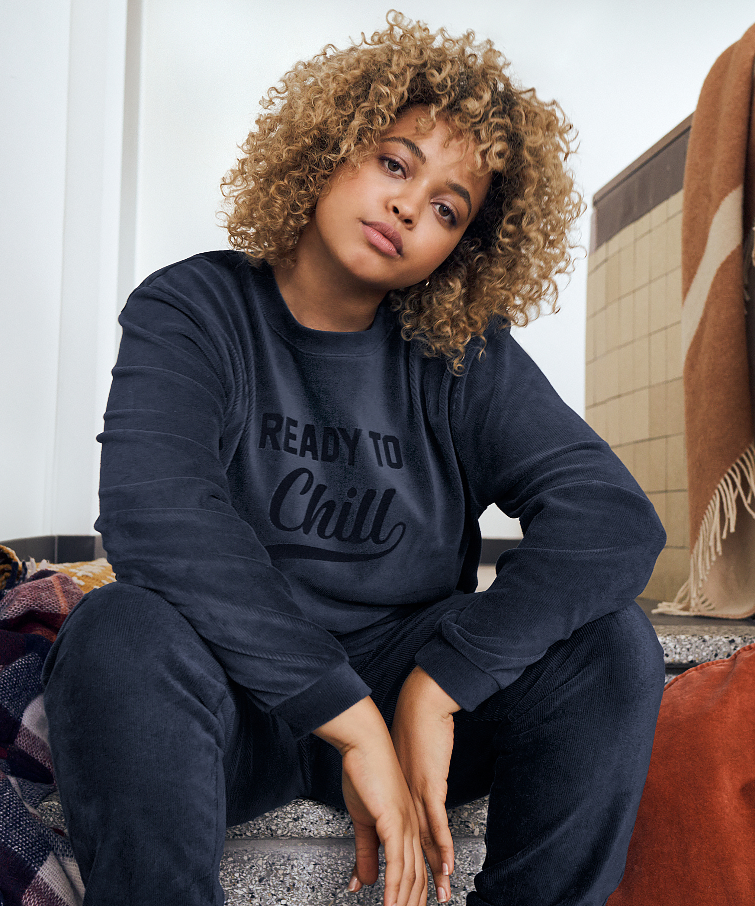 Langermet velvet topp, Blå, main