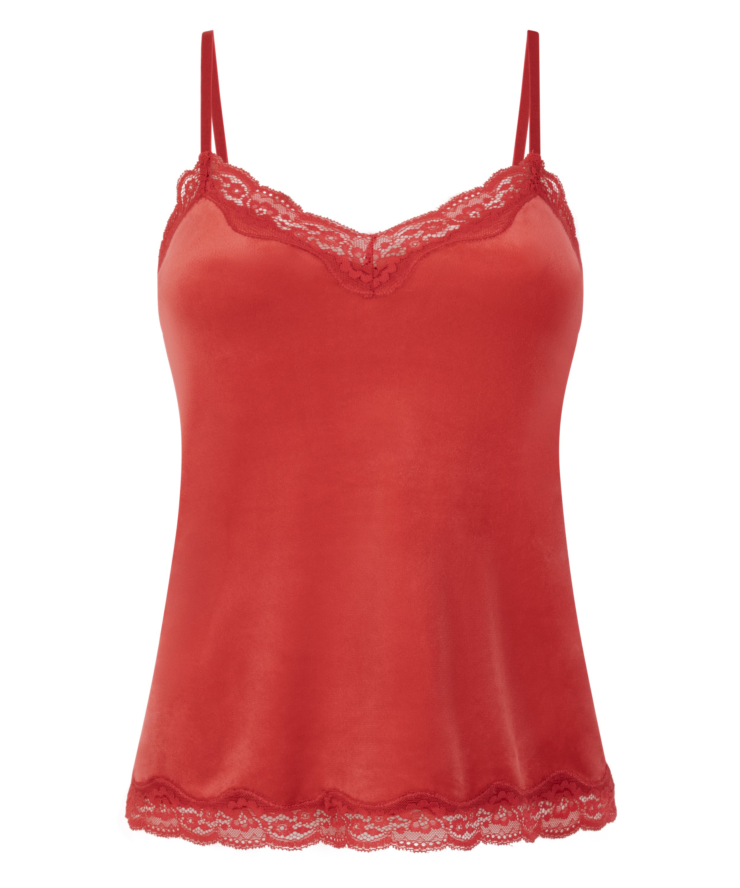 Cami-topp Velours Lace, Rød, main