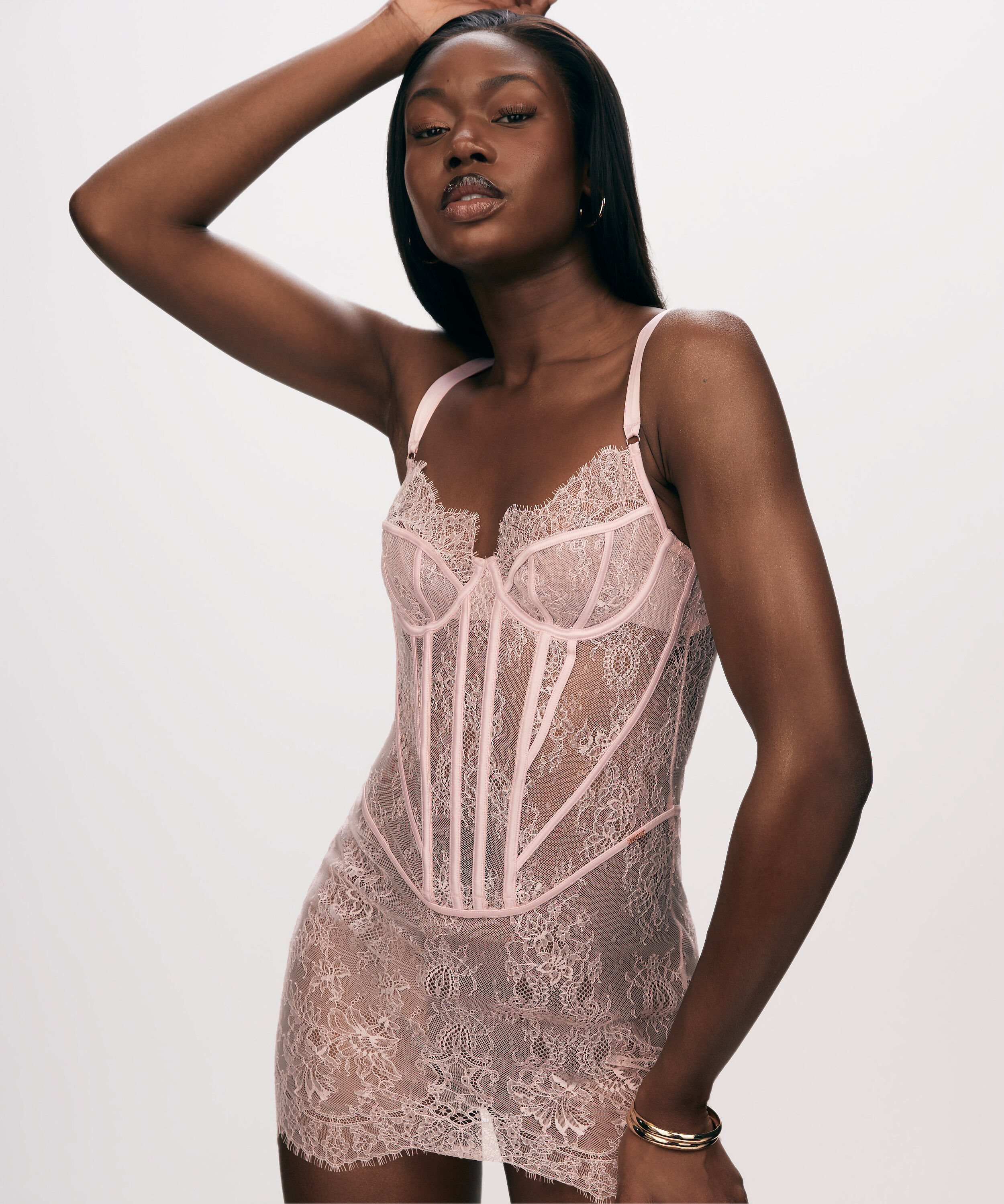 Slipkjole Lace Camille, Rosa Slipkjole Lace Camille, Rosa
