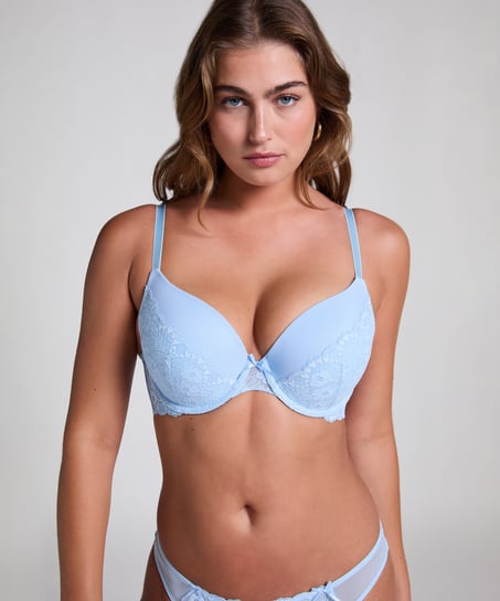 Cherry vattert pushup-BH med bøyle, Blå