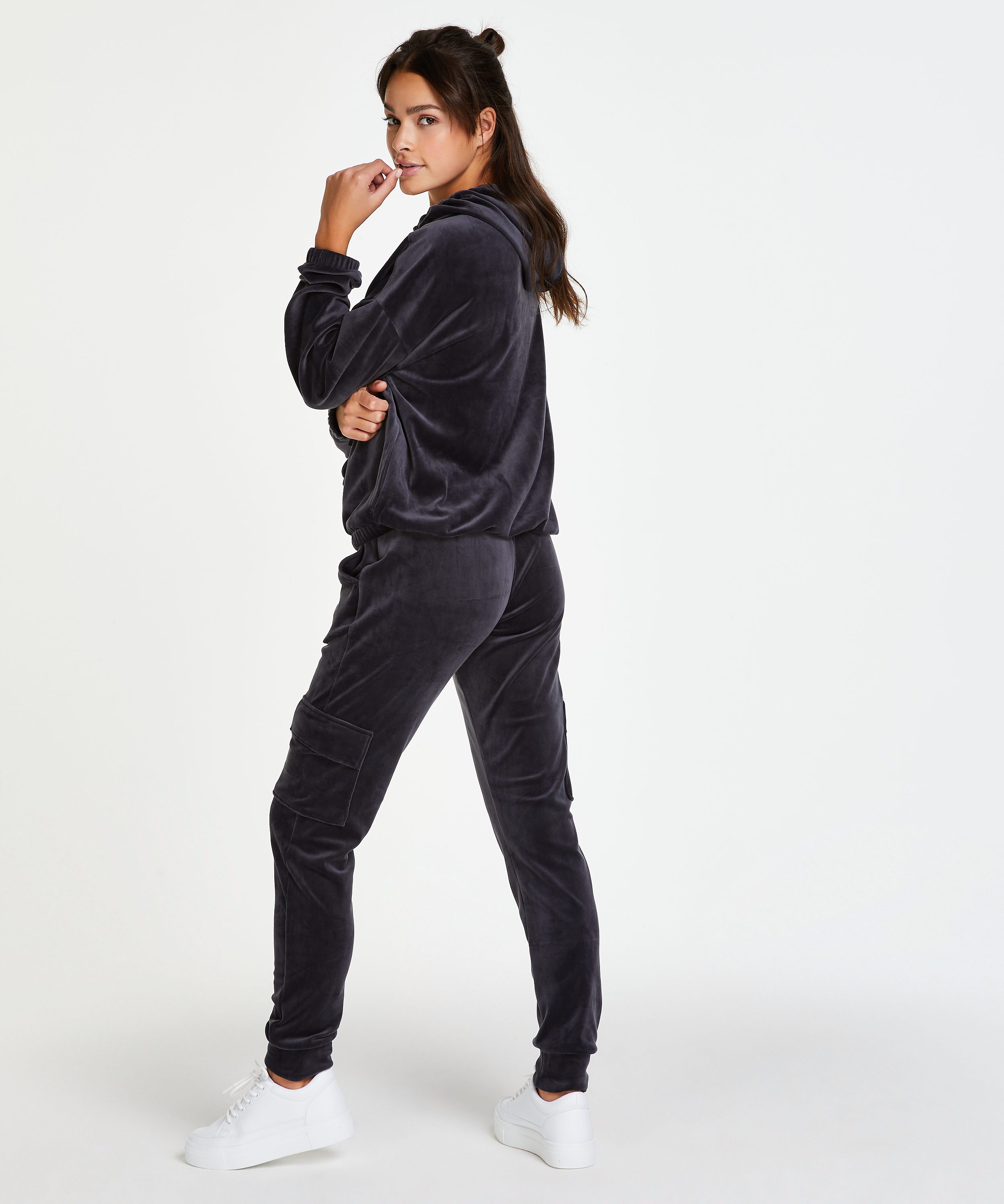 Joggebukse i fl&oslash;yel Cargo, Gr&aring;, main