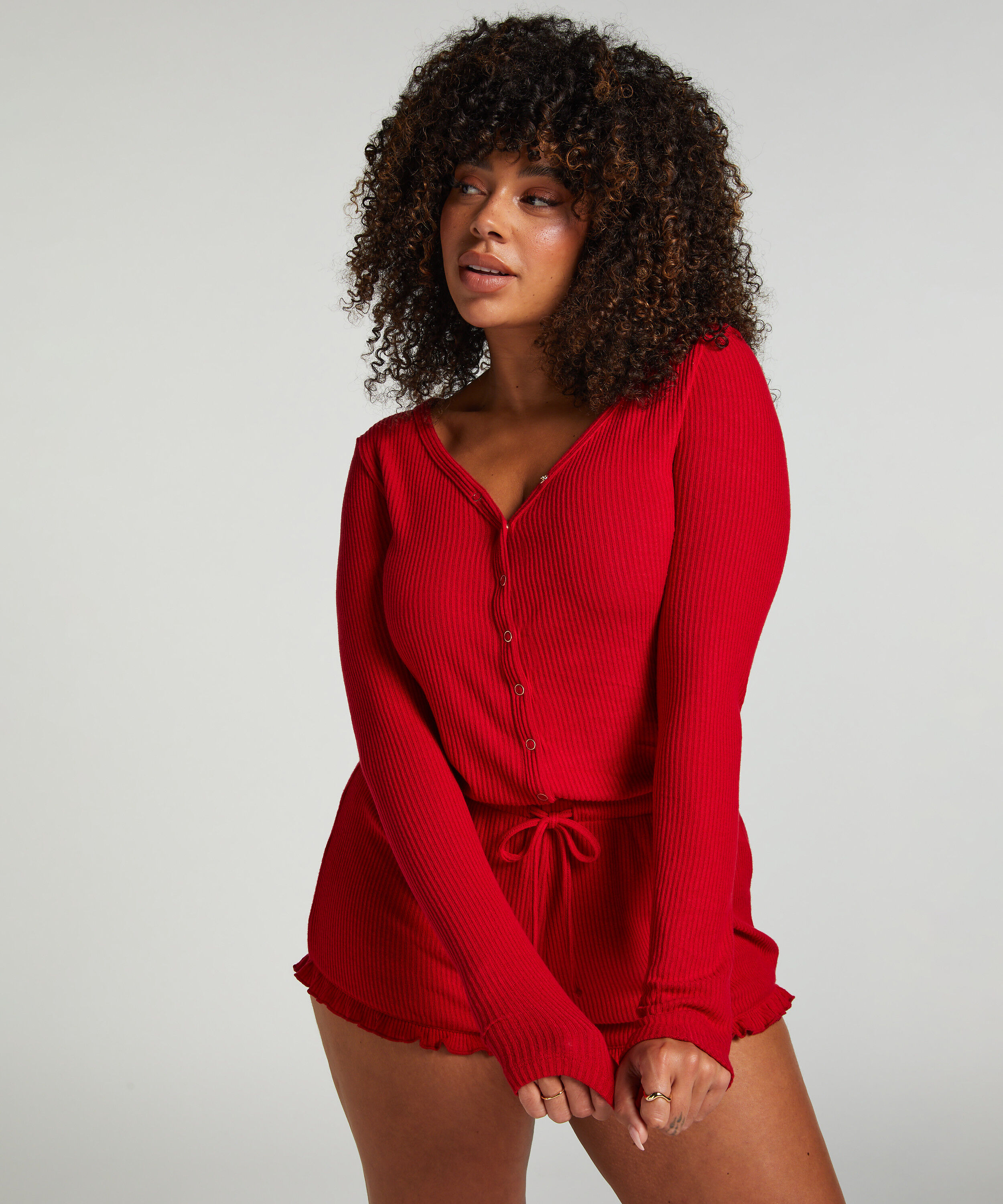 Børstet kort onepiece, Rød