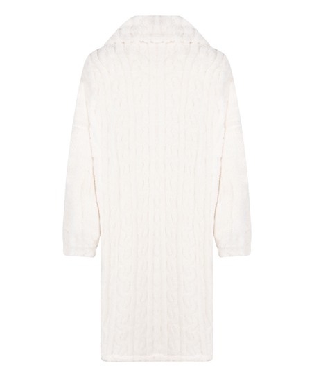 Poncho i Kabelstrikket Fleece, Hvit