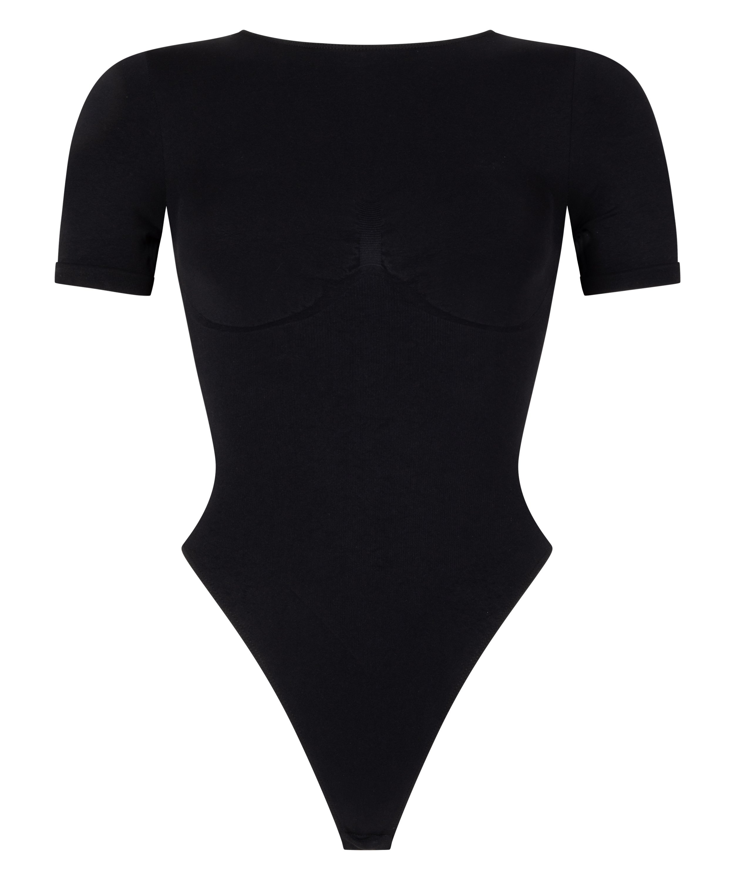 Sømløs body med korte ermer, Svart, main