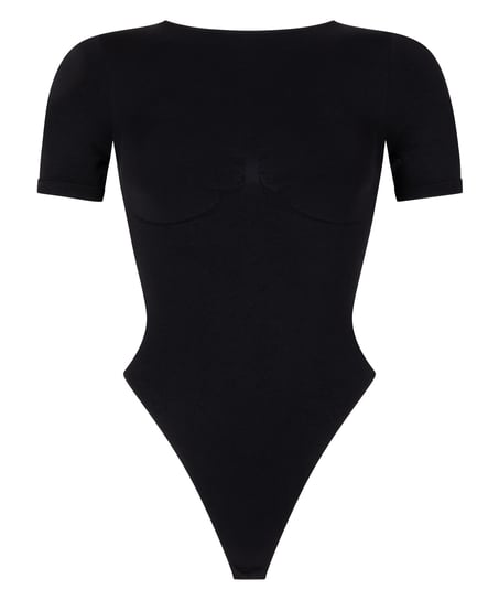 Sømløs body med korte ermer, Svart
