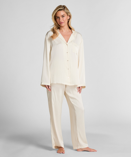 Sateng Pinstripe Bukser, Hvit