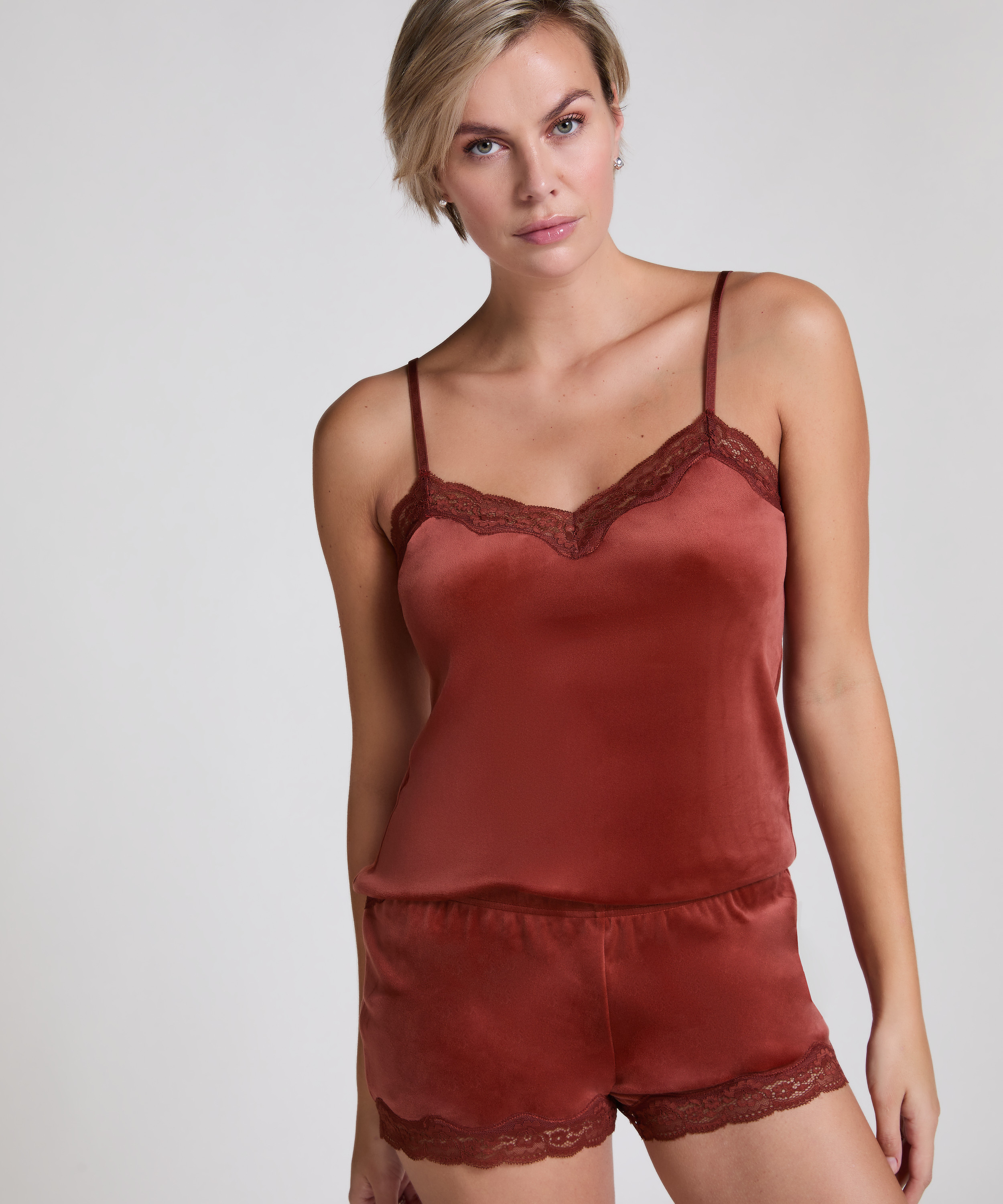 Cami-topp Velours Lace, Brun, main
