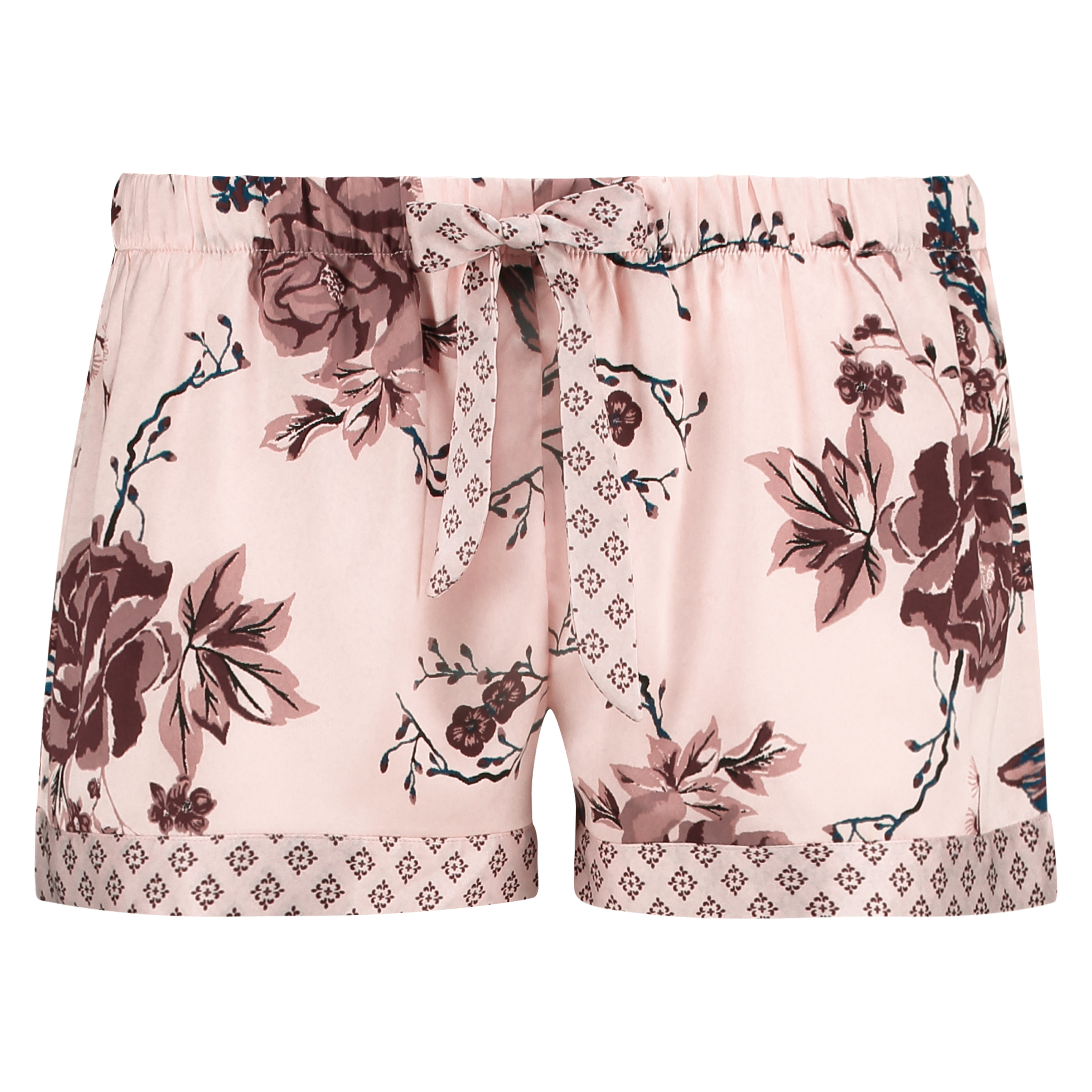 Satin Lace Pyjama Shorts, Rosa, main