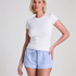 Ribbed Crew Neck Short-Sleeved Pyjama Top, Hvit