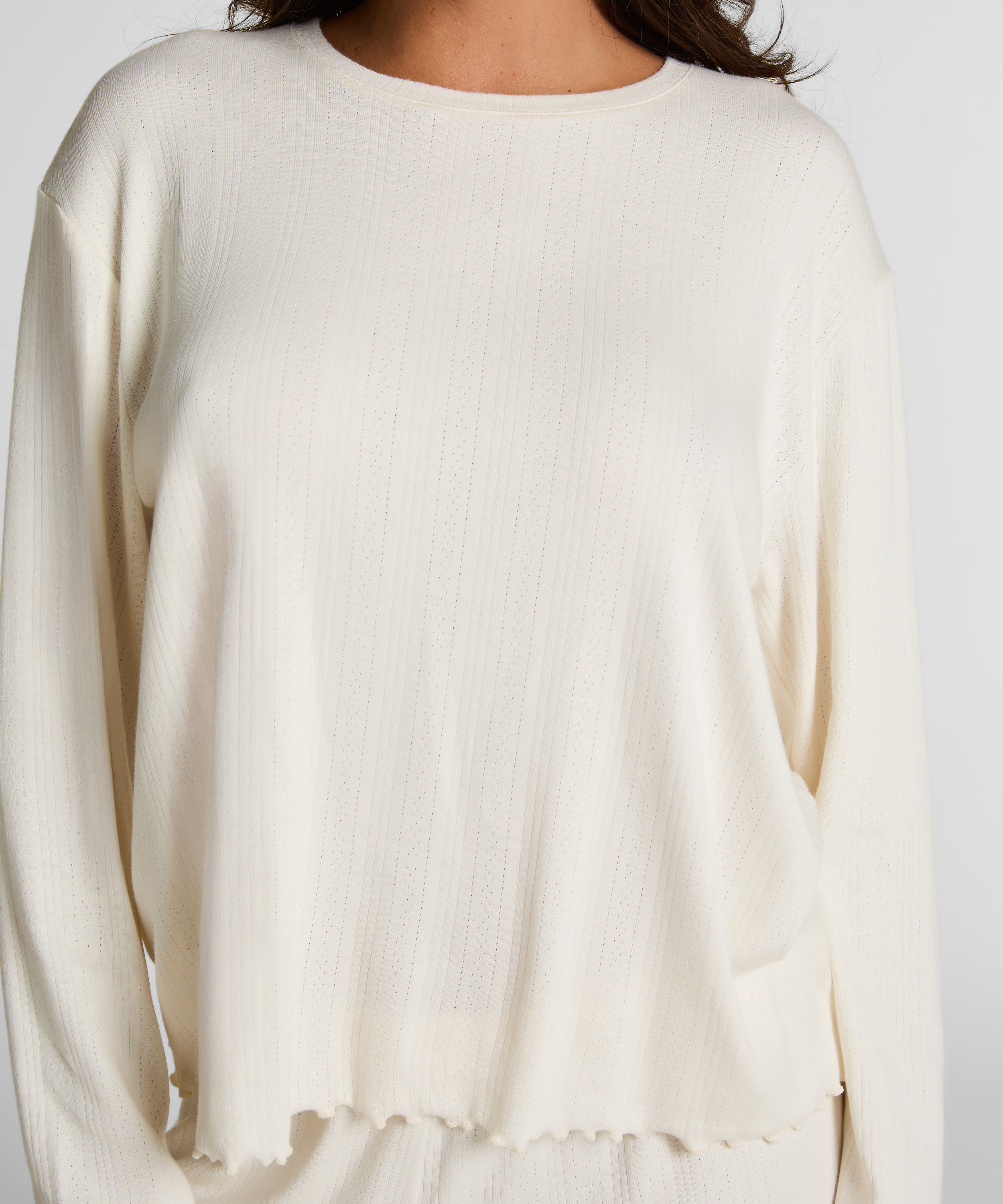 Pyjama Top Loose Pointelle, Hvit, main