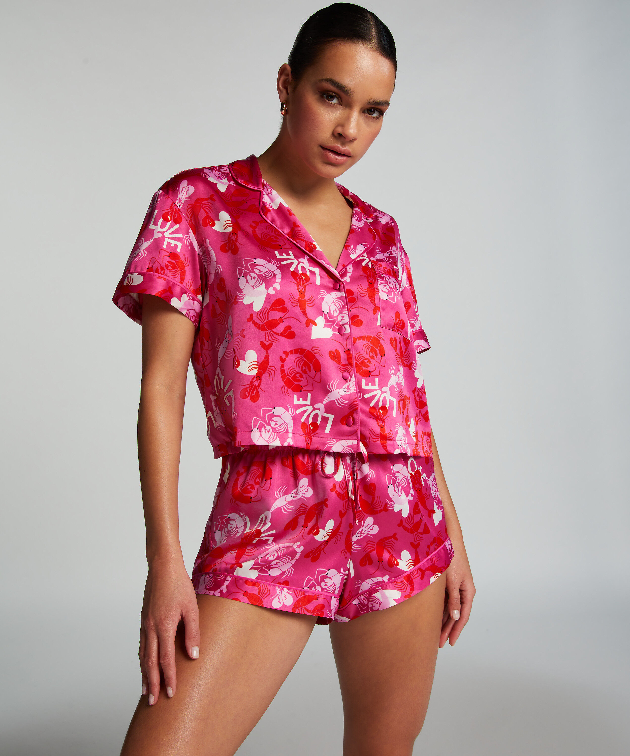 Pyjamasshorts i sateng, Rosa