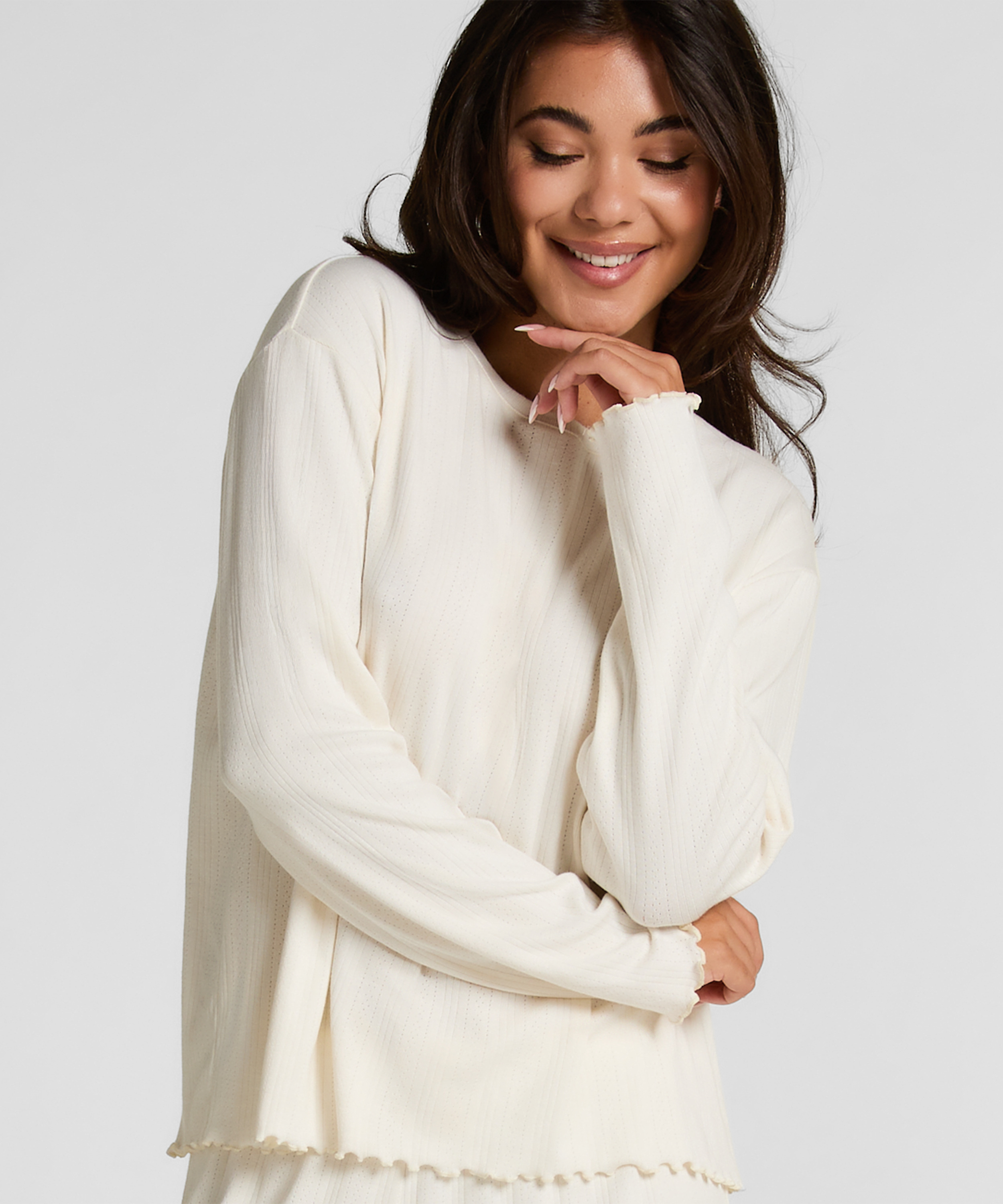 Pyjama Top Loose Pointelle, Hvit, main