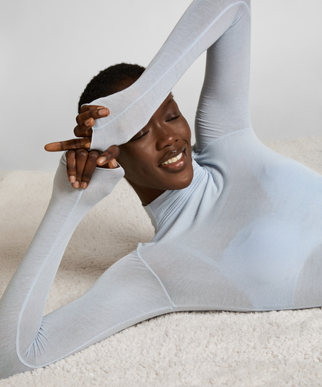 super soft kasjmir-skjorte med h&oslash;yhalset genser, Bl&aring;