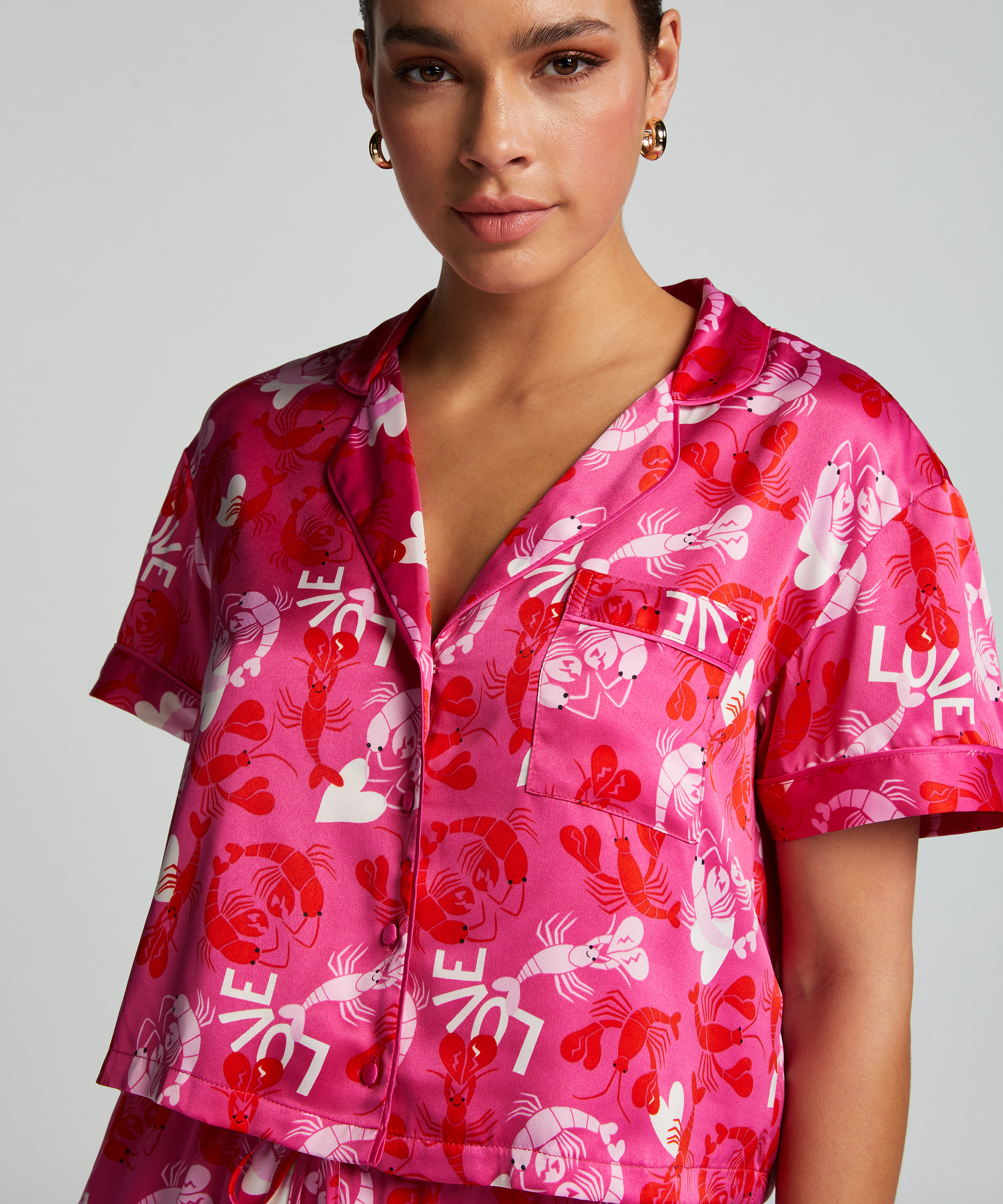 Kortermet jakke i sateng, Rosa, main