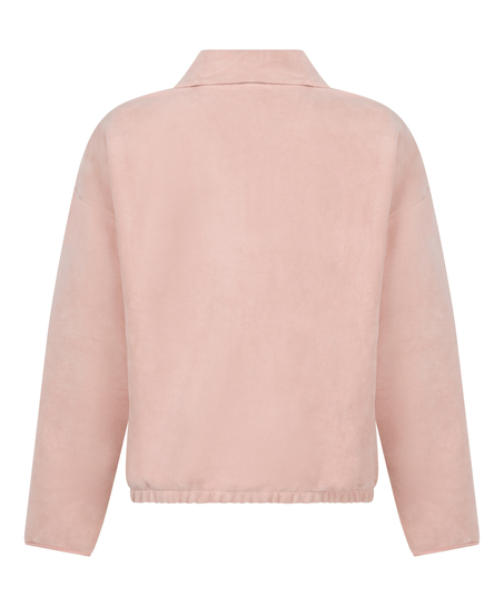 Topp med halv glidel&aring;s og sporty fleece, Rosa