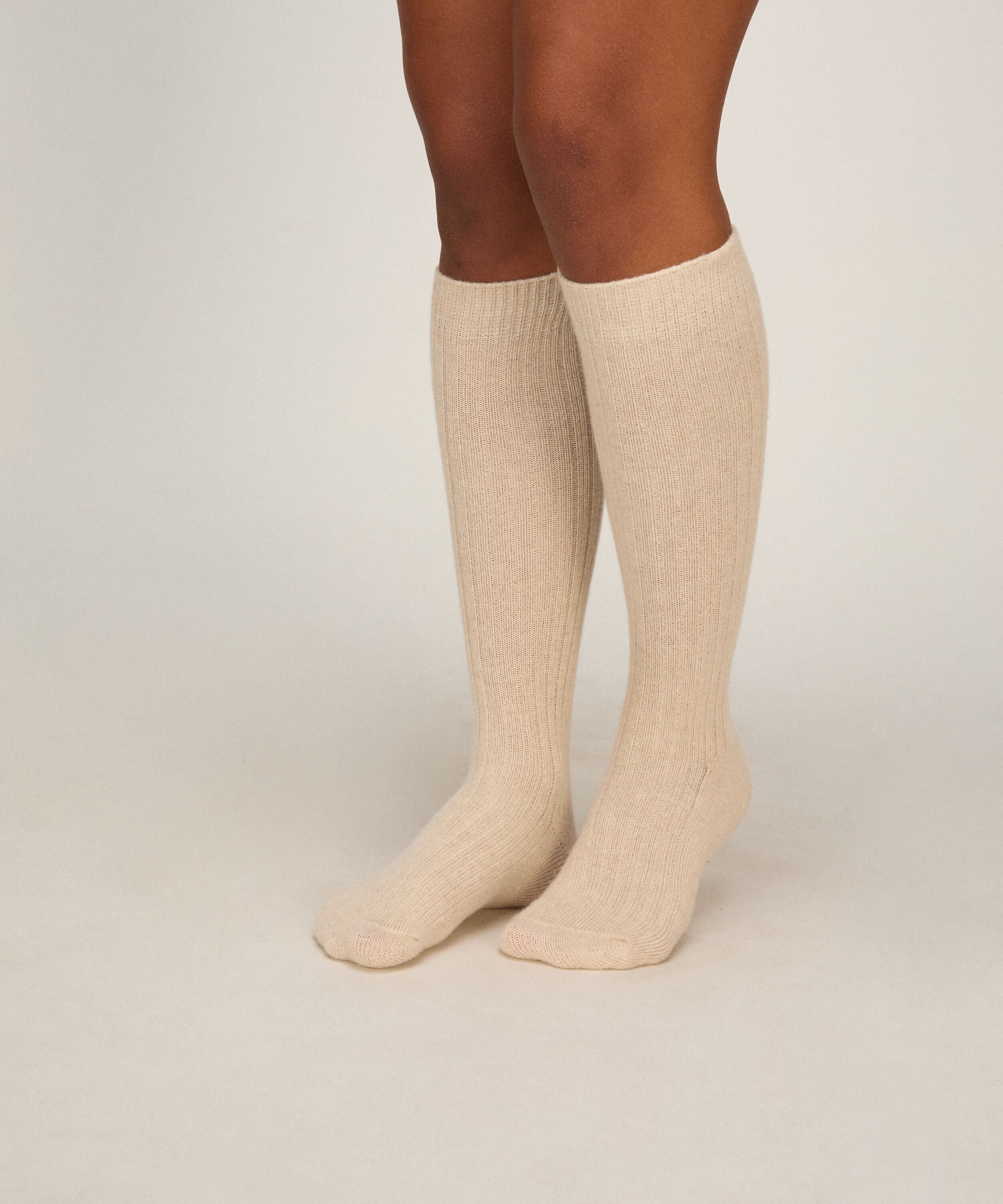 Cashmere Blended Sokker, Beige