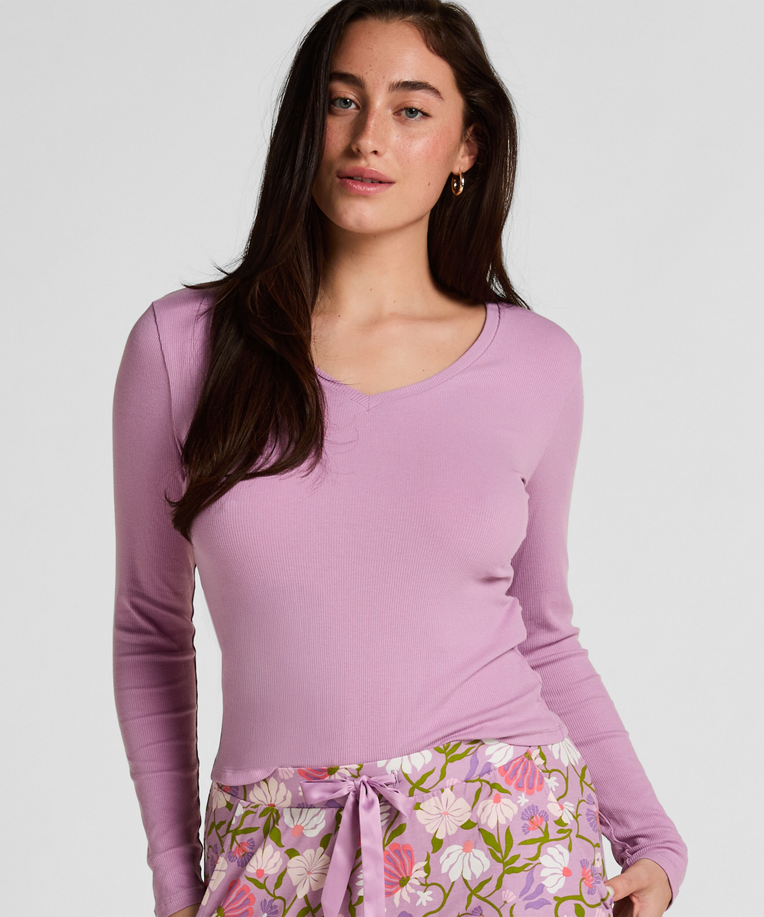 Langermet ribbet topp, Lilla