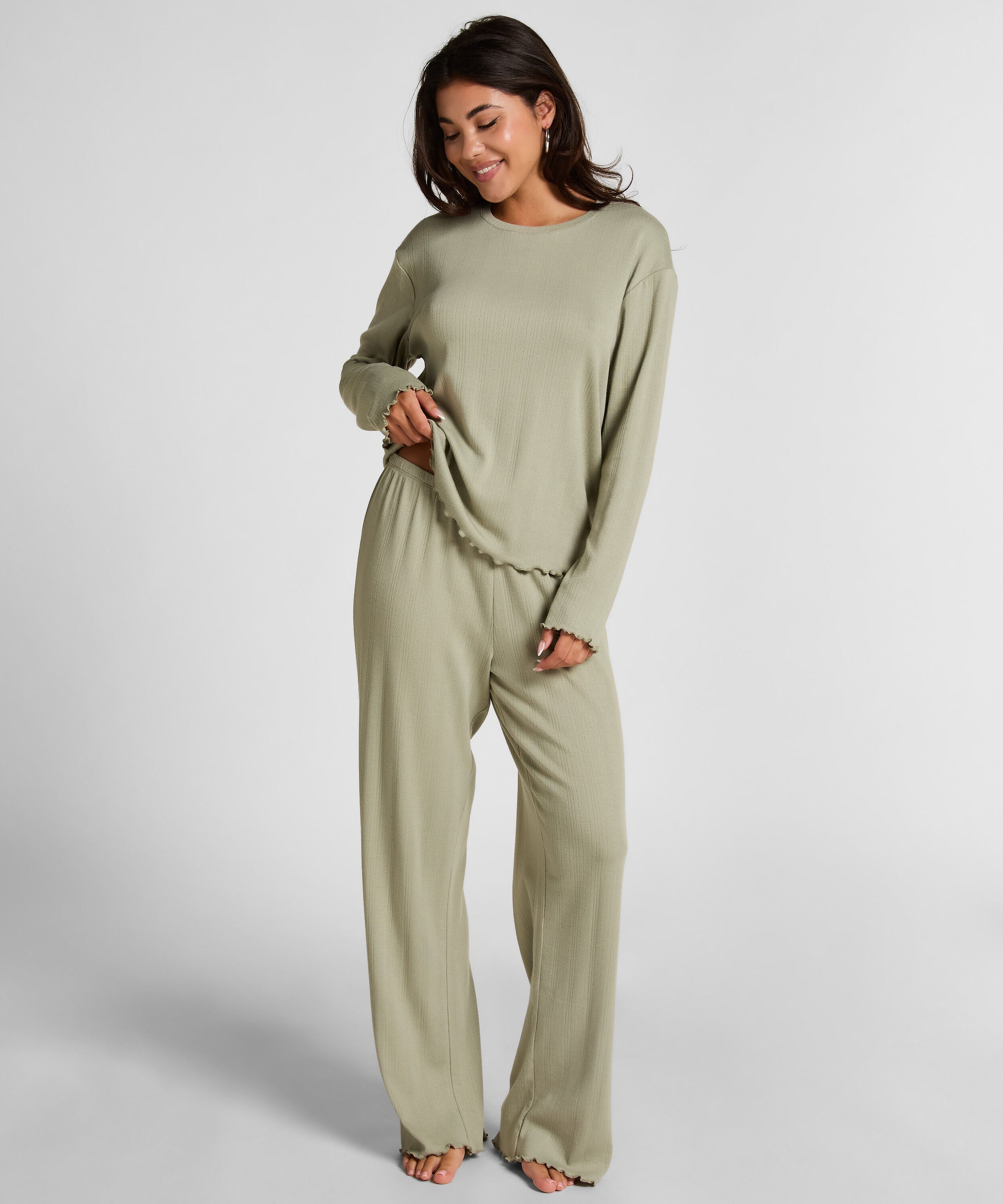 Pyjama Pant Loose Pointelle, Grønn Pyjama Pant Loose Pointelle, Grønn