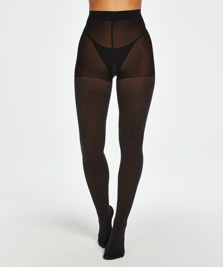 Ribbed Lurex panty 70 denier, Svart