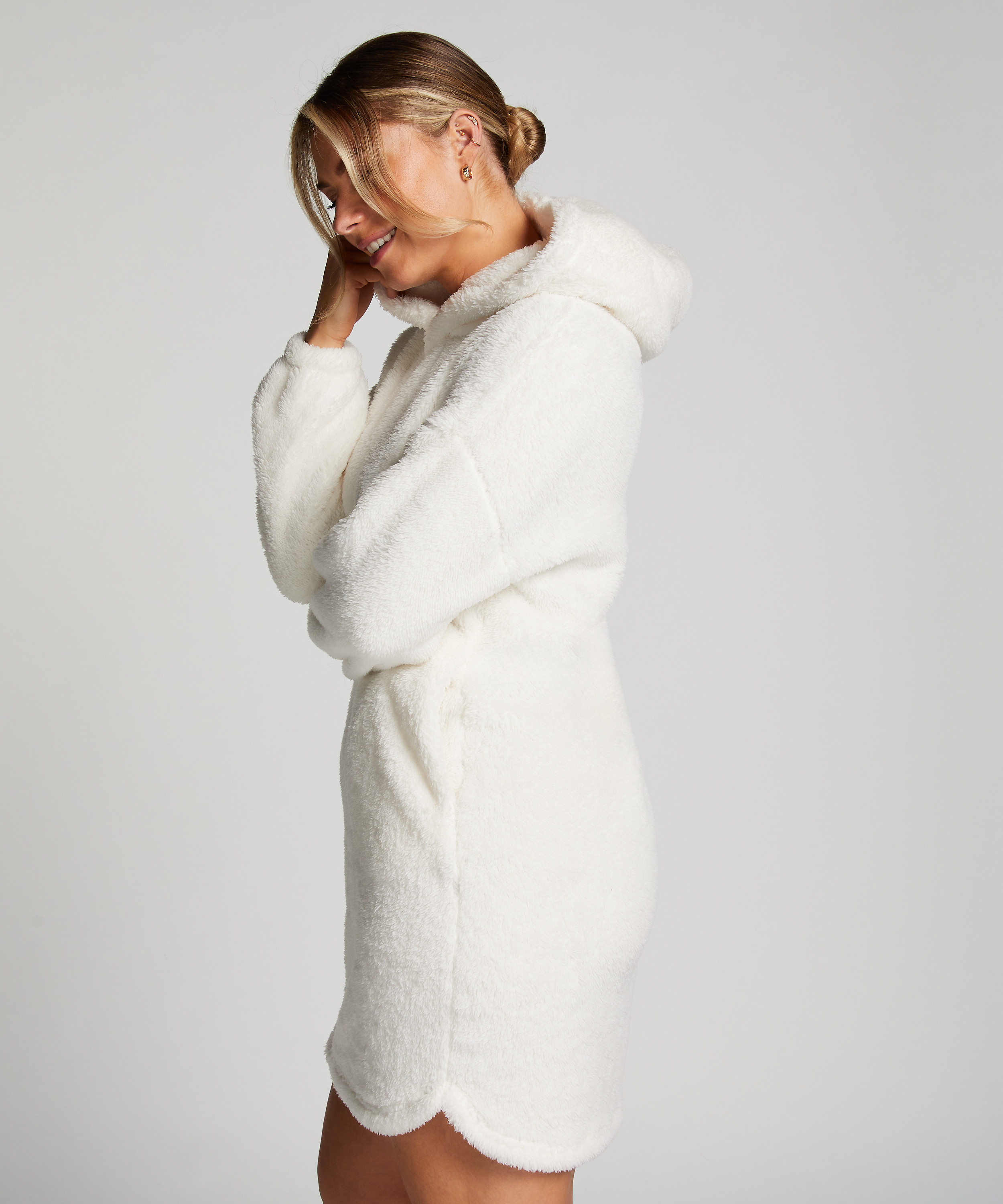 Snuggle fleece loungekjole, Hvit, main