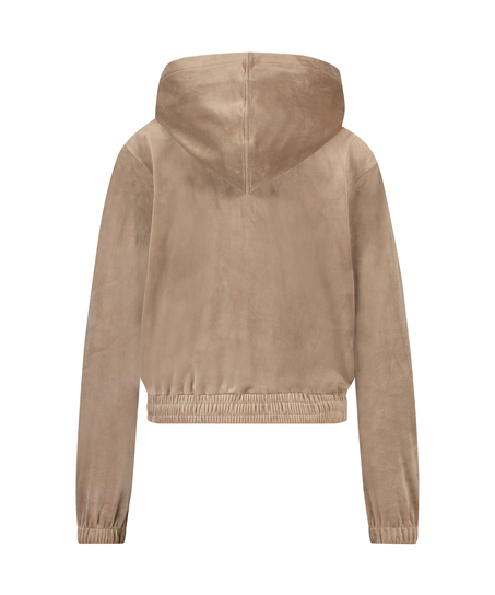 Hoodie jakke i velur, Brun