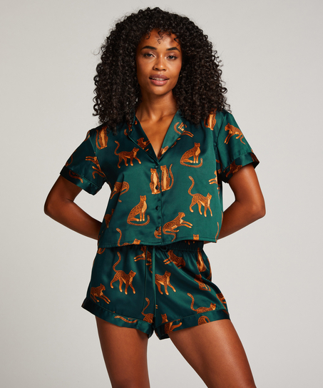 Kortermet jakke i sateng, Gr&oslash;nn