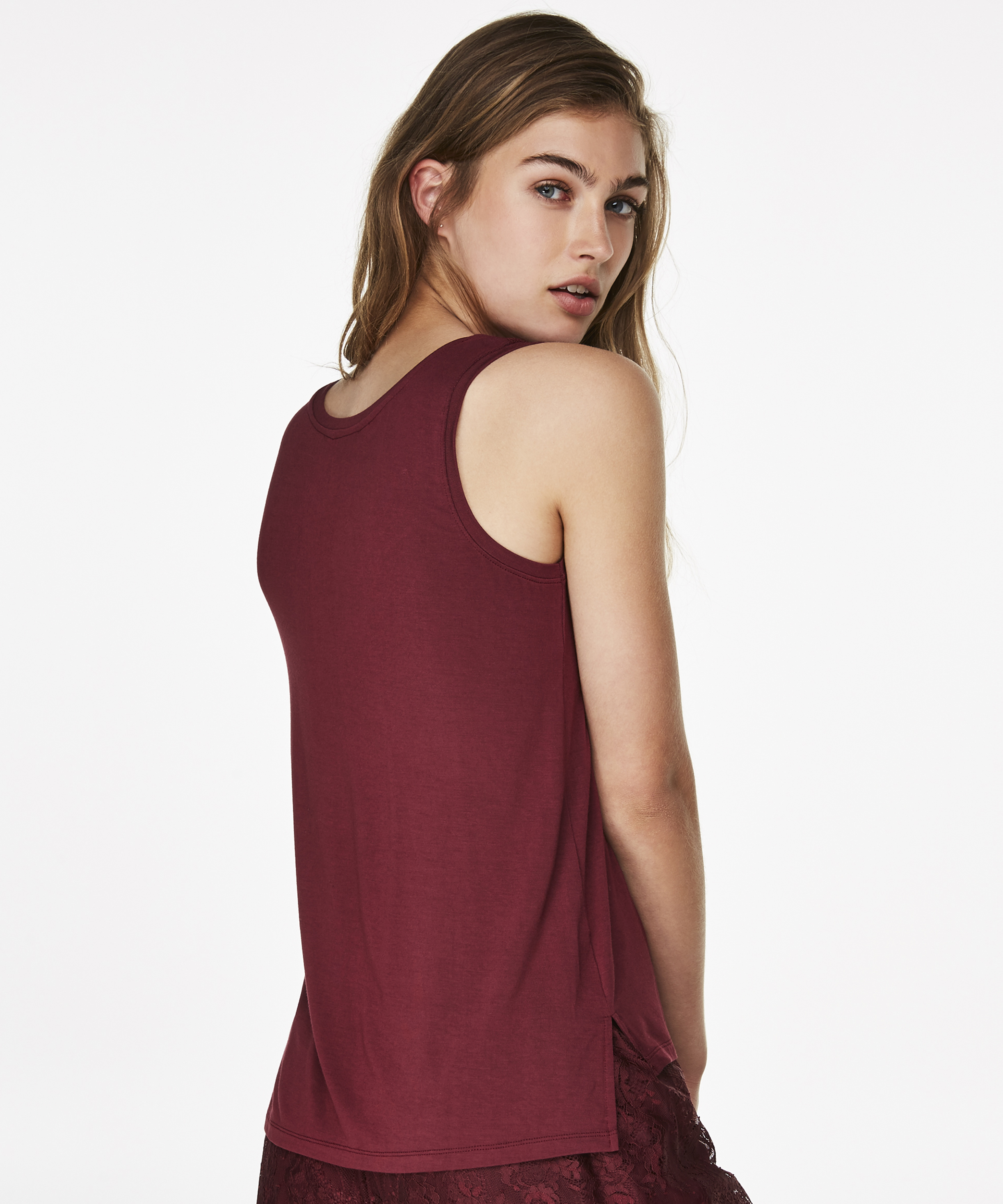 Jersey Lace Top, Rød, main