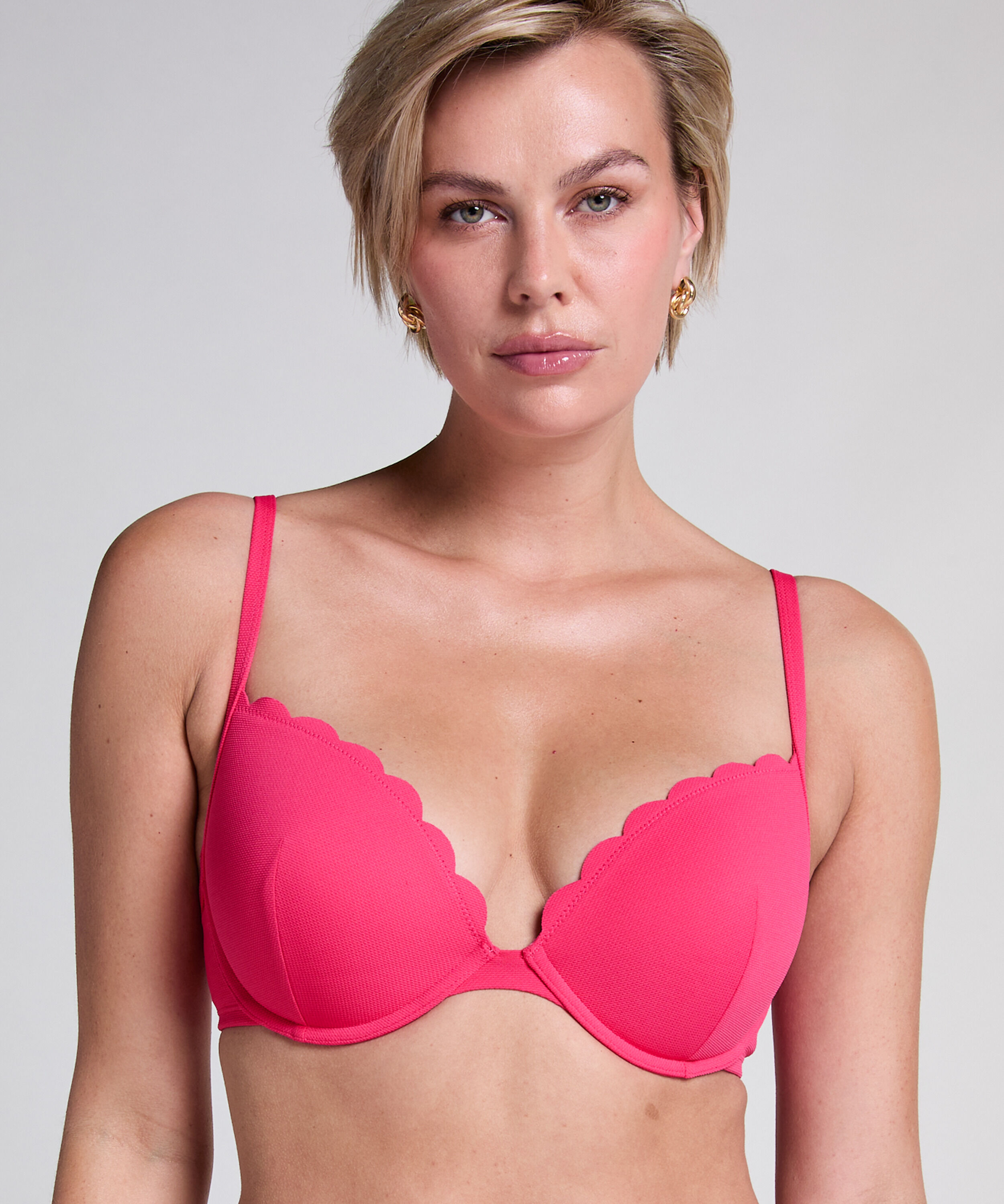 Scallop Polstret bikinitopp med underspiler, Rosa